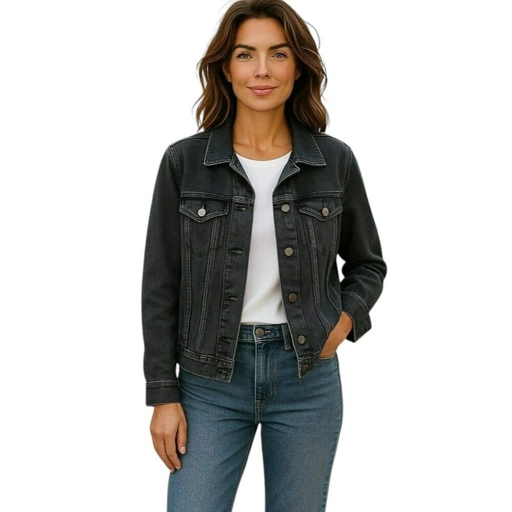 MTWTFSS Weekday Womens Size XS Black Stone Denim Button Front Trucker Jacket